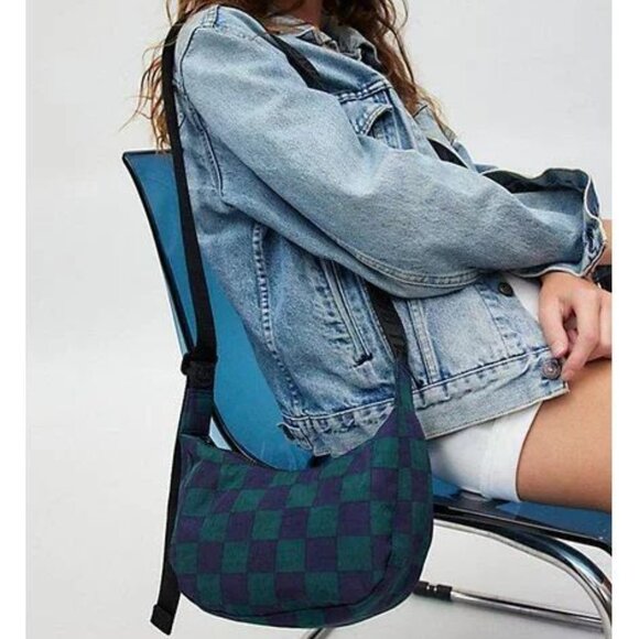 NWT Baggu Small Crescent Bag - Navy Green Check - Picture 5 of 10